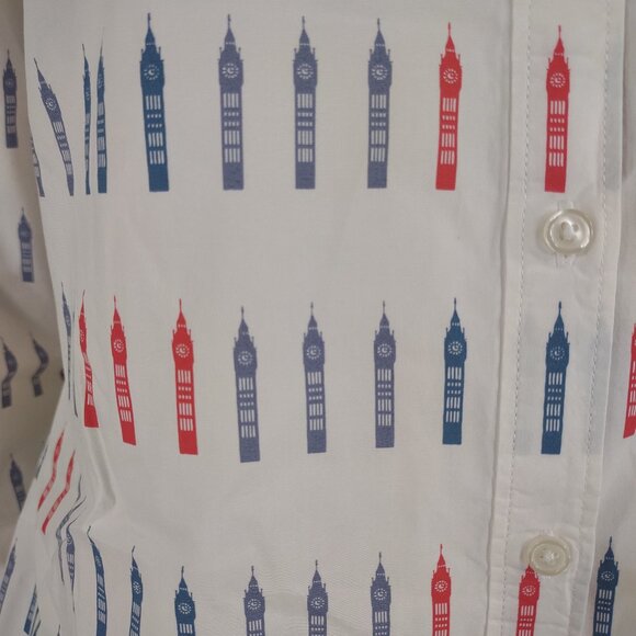 Boden white red blue Big Ben Clock Tower button front shirt ladies size 4 - Picture 3 of 10